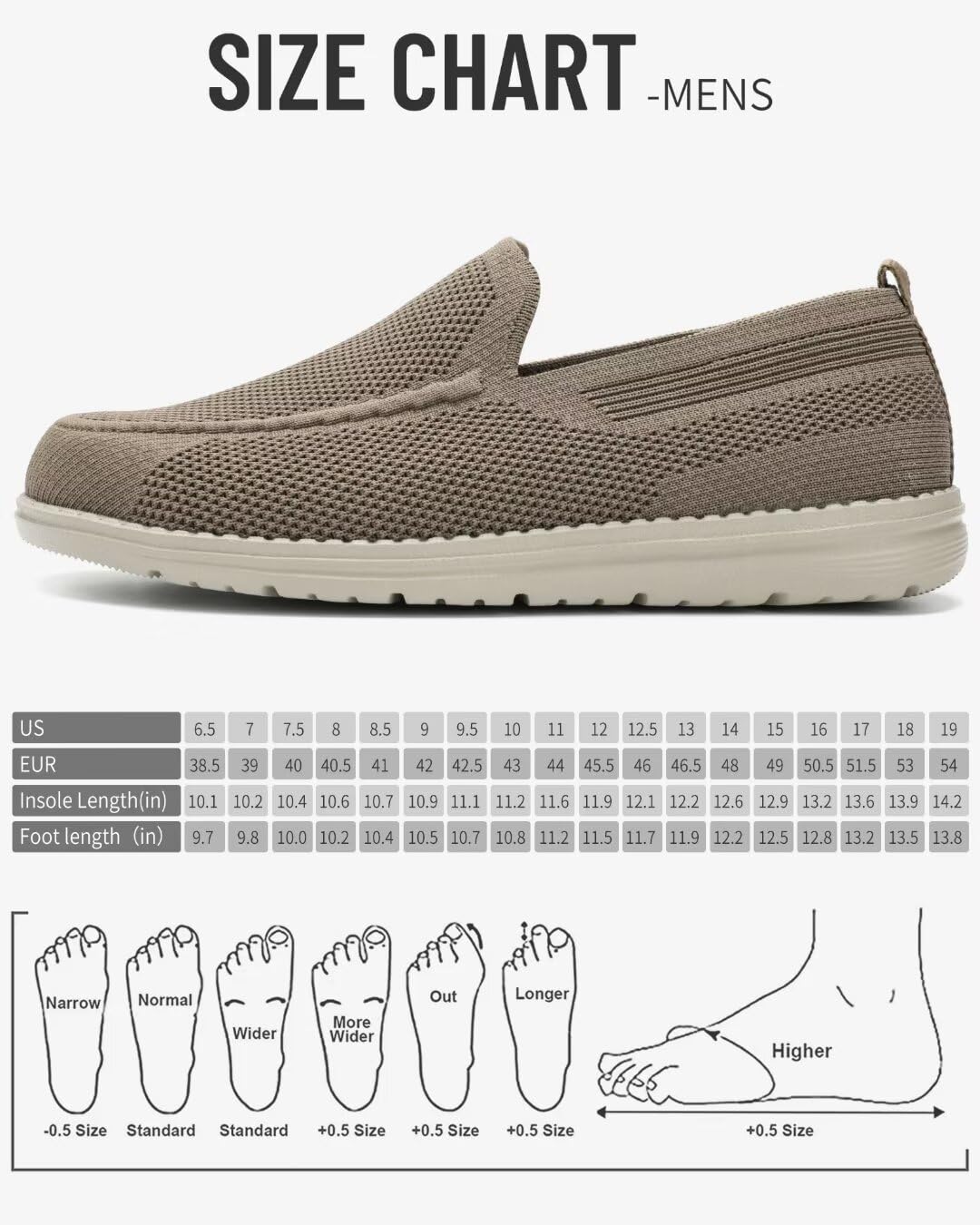 Men Wide Width Slip On Shoes Loafer with Arch Support Insoles Men Casual Shoes