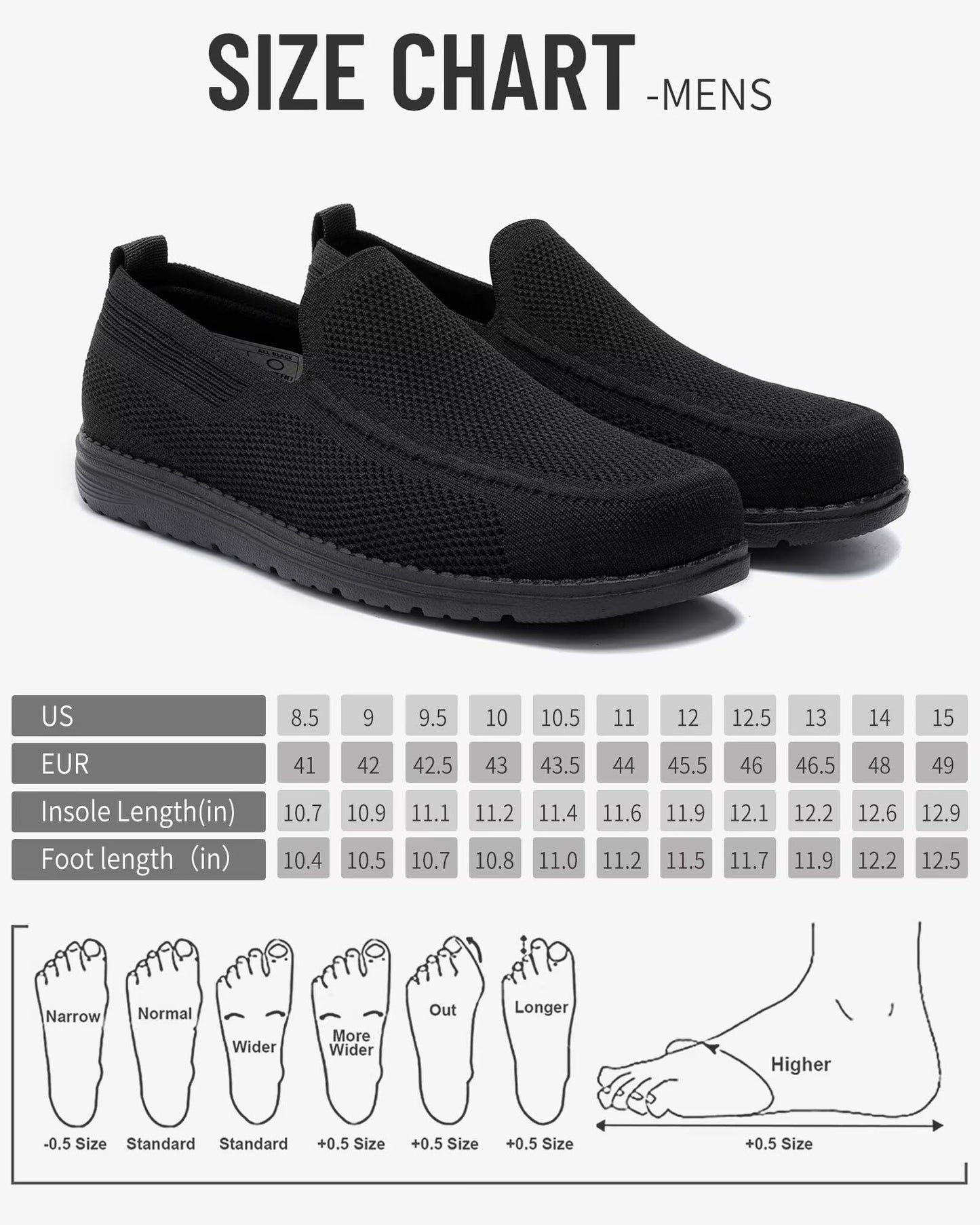 Men Wide Width Slip On Shoes Loafer with Arch Support Insoles Men Casual Shoes