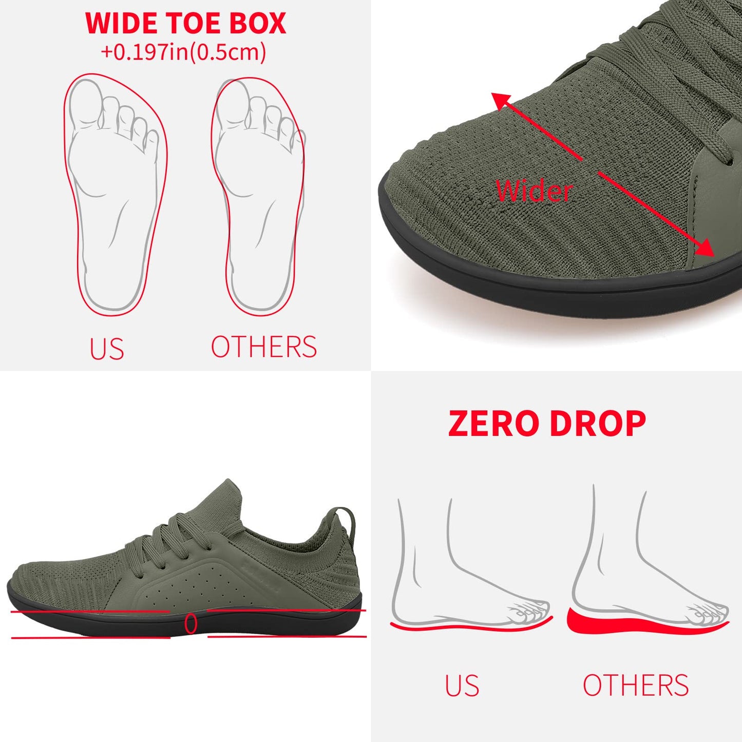 relxfeet Men's Barefoot Shoes Minimalist Cross-Trainer Shoes Wide Toe Walking Shoes