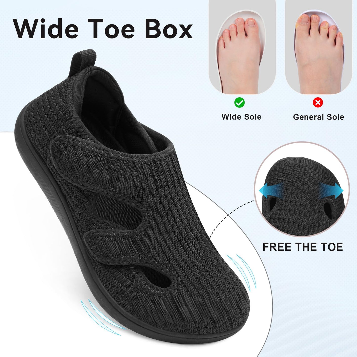 Diabetic Shoes for Women Adjustable Extra Wide Barefoot Walking Shoes