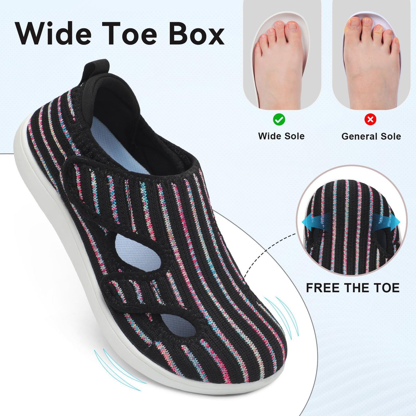 Diabetic Shoes for Women Adjustable Extra Wide Barefoot Walking Shoes