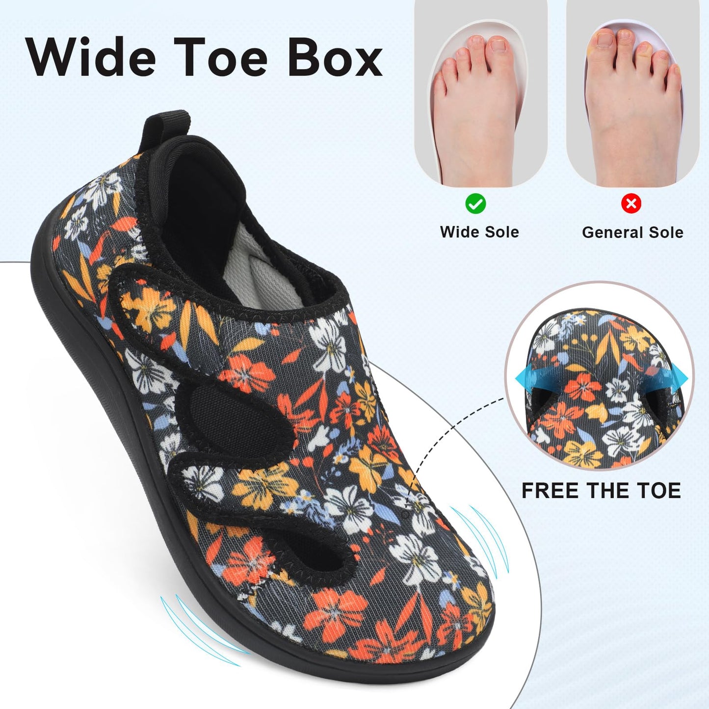 Diabetic Shoes for Women Adjustable Extra Wide Barefoot Walking Shoes