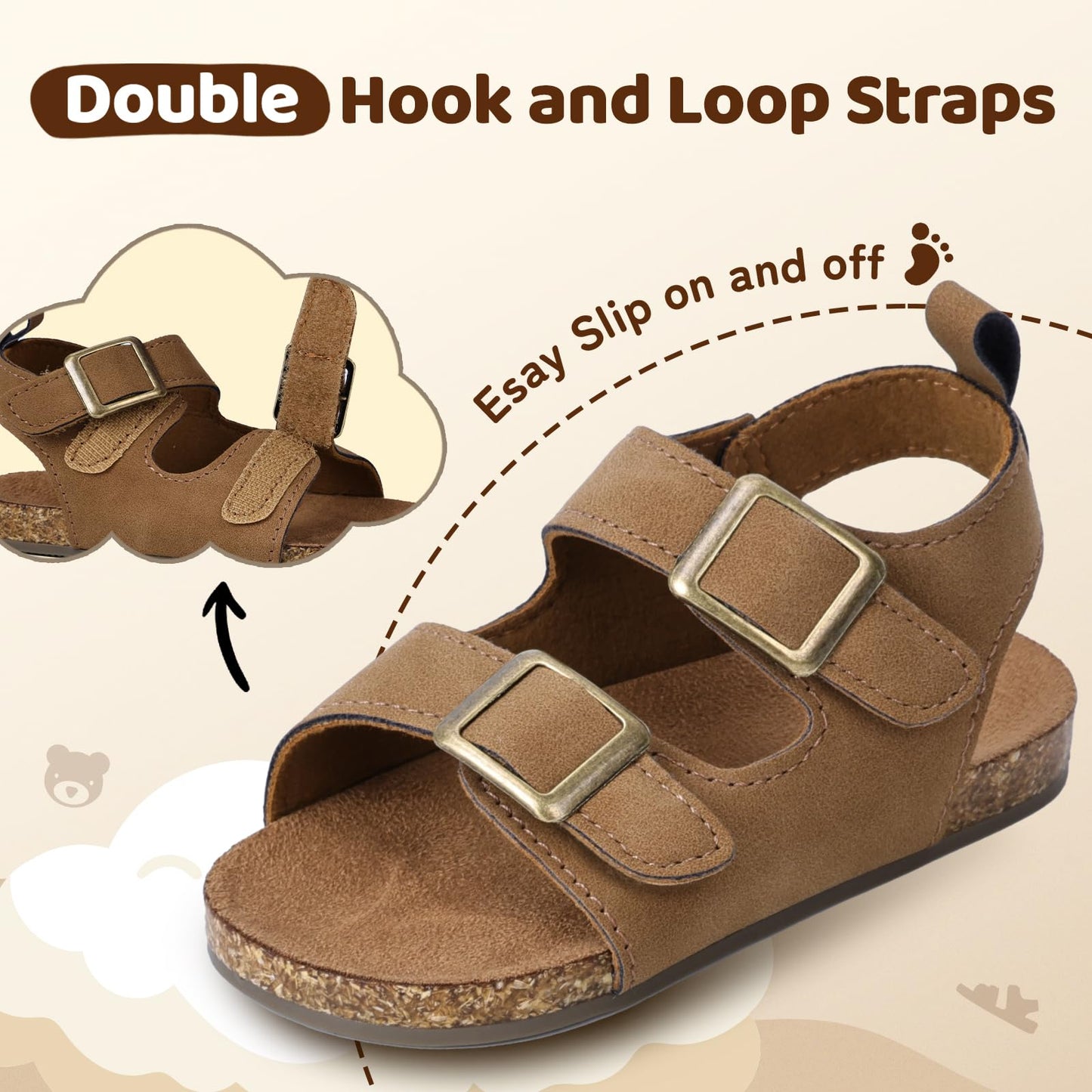 Toddler Sandals for Boys & Girls with Adjustable Hook-and-Loop Straps, Lightweight Open-Toe Design for Beach