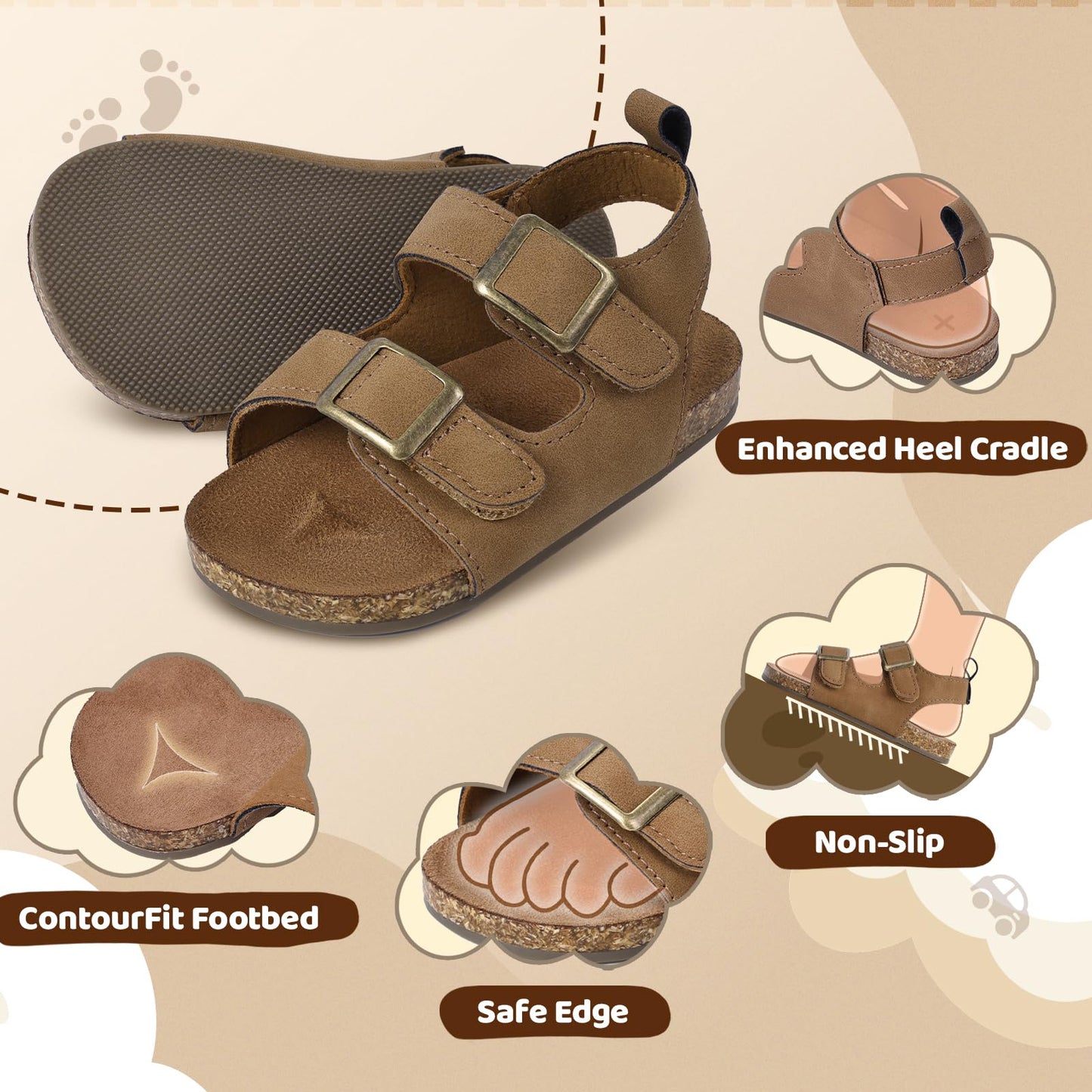 Toddler Sandals for Boys & Girls with Adjustable Hook-and-Loop Straps, Lightweight Open-Toe Design for Beach