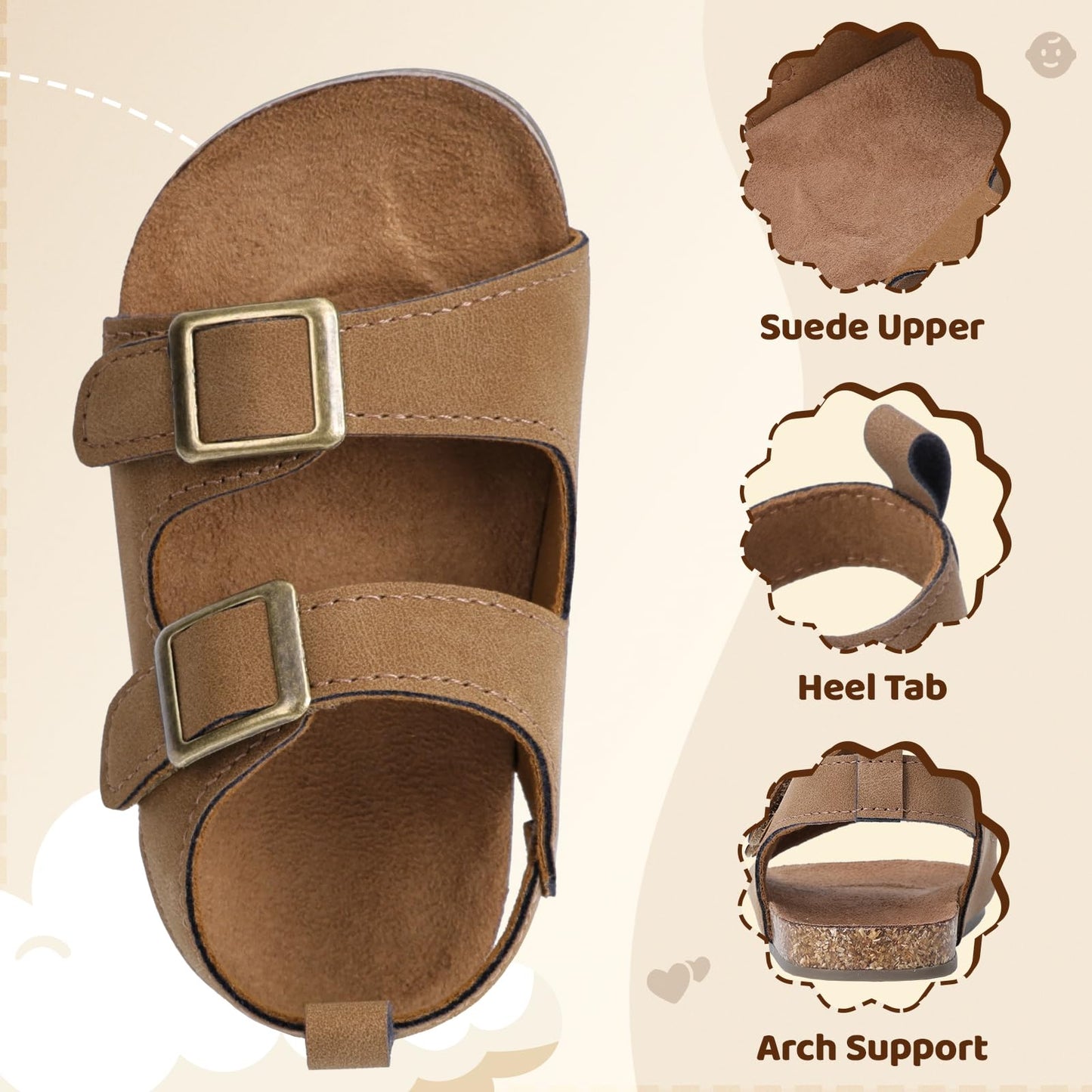 Toddler Sandals for Boys & Girls with Adjustable Hook-and-Loop Straps, Lightweight Open-Toe Design for Beach