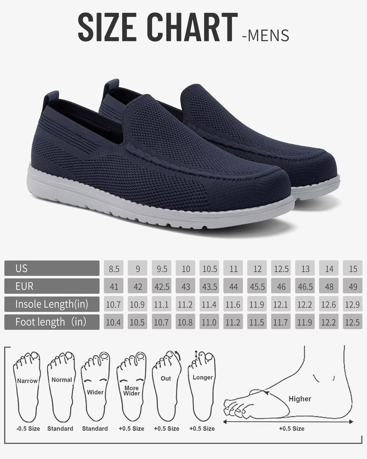 Men Wide Width Slip On Shoes Loafer with Arch Support Insoles Men Casual Shoes