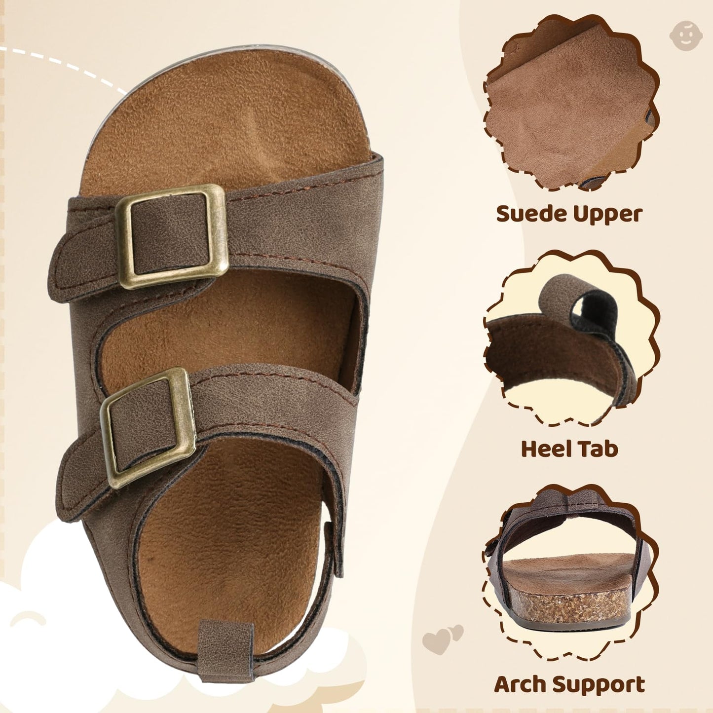 Toddler Sandals for Boys & Girls with Adjustable Hook-and-Loop Straps, Lightweight Open-Toe Design for Beach