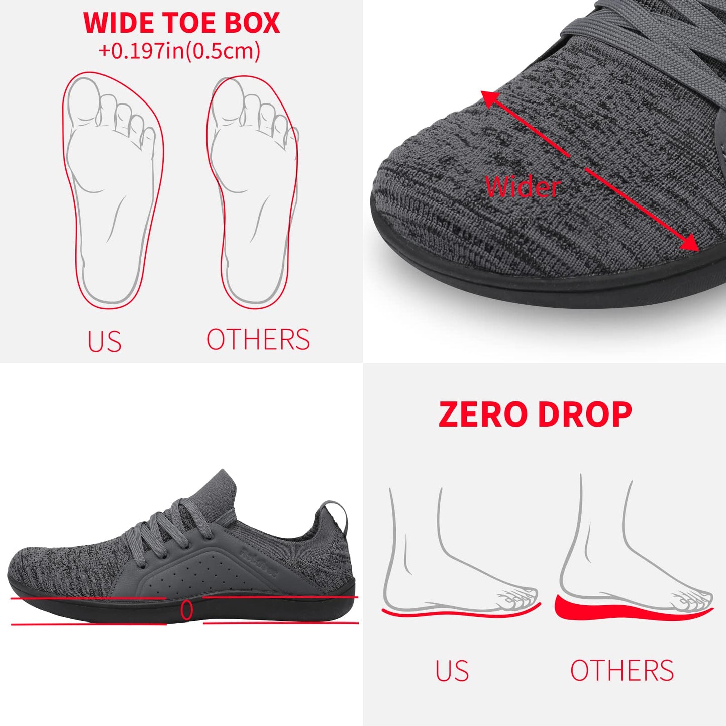 relxfeet Men's Barefoot Shoes Minimalist Cross-Trainer Shoes Wide Toe Walking Shoes