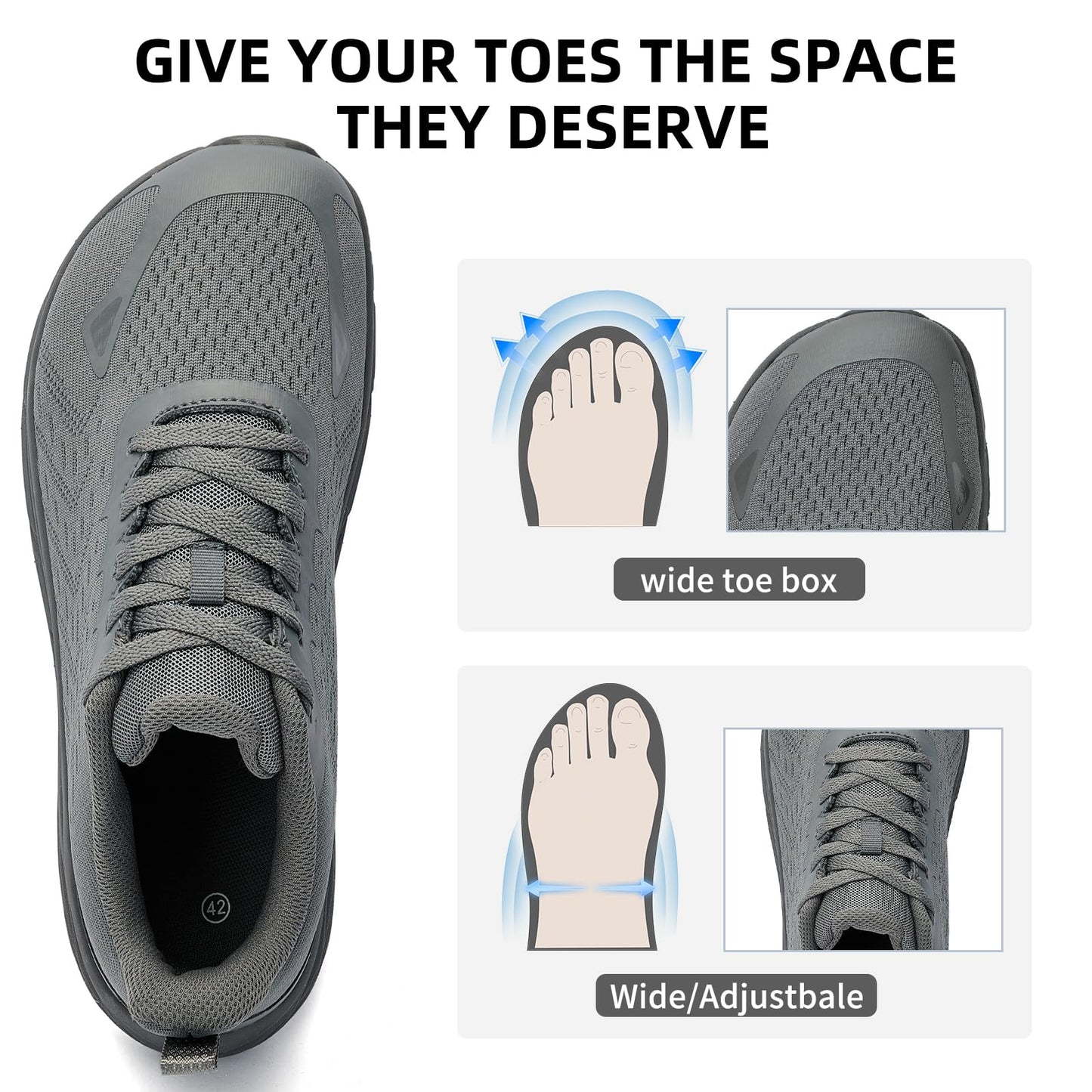Wide Toe Box Shoes for Men - Wide Width Walking Shoes Comfortable Athletic Running Tennis
