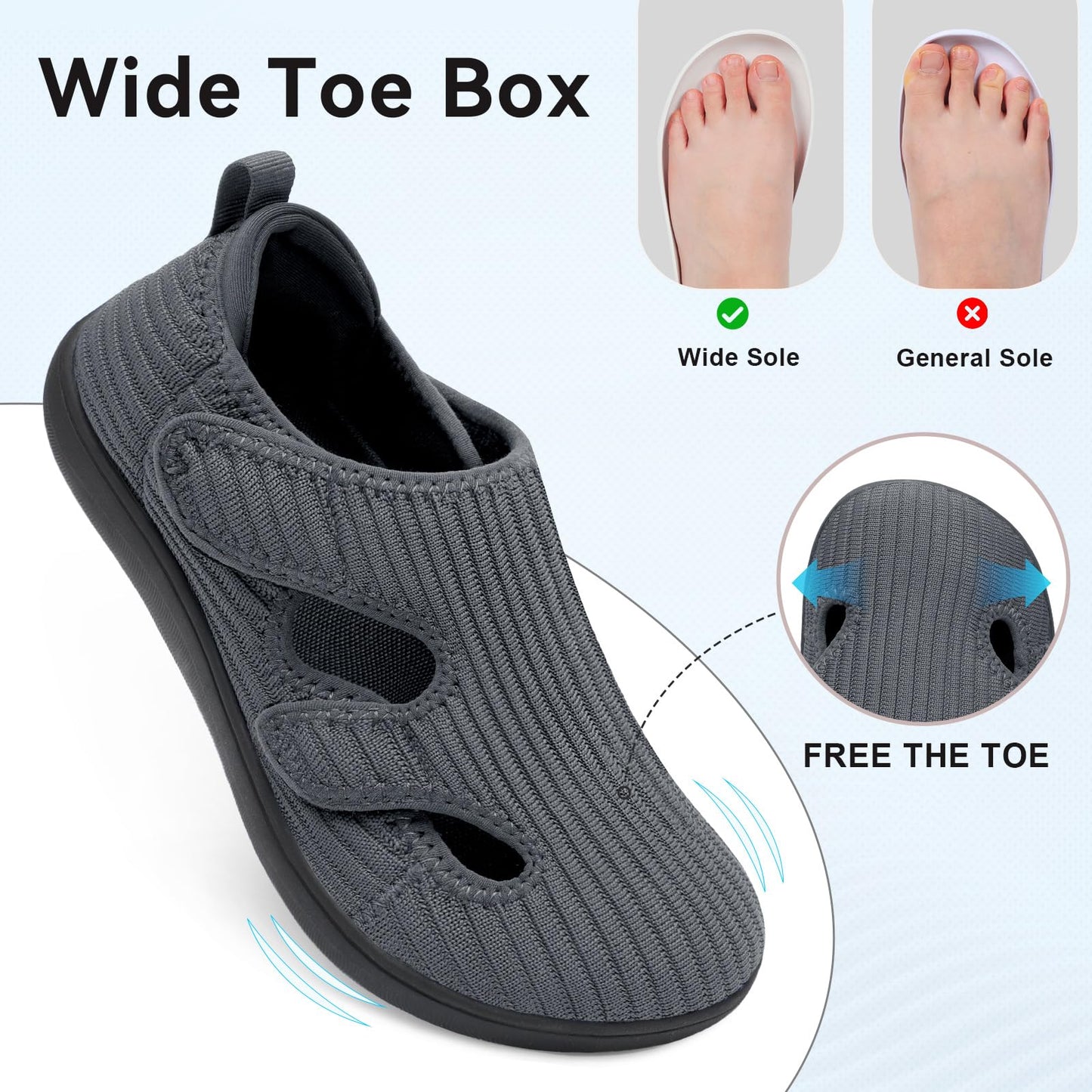 Diabetic Shoes for Women Adjustable Extra Wide Barefoot Walking Shoes