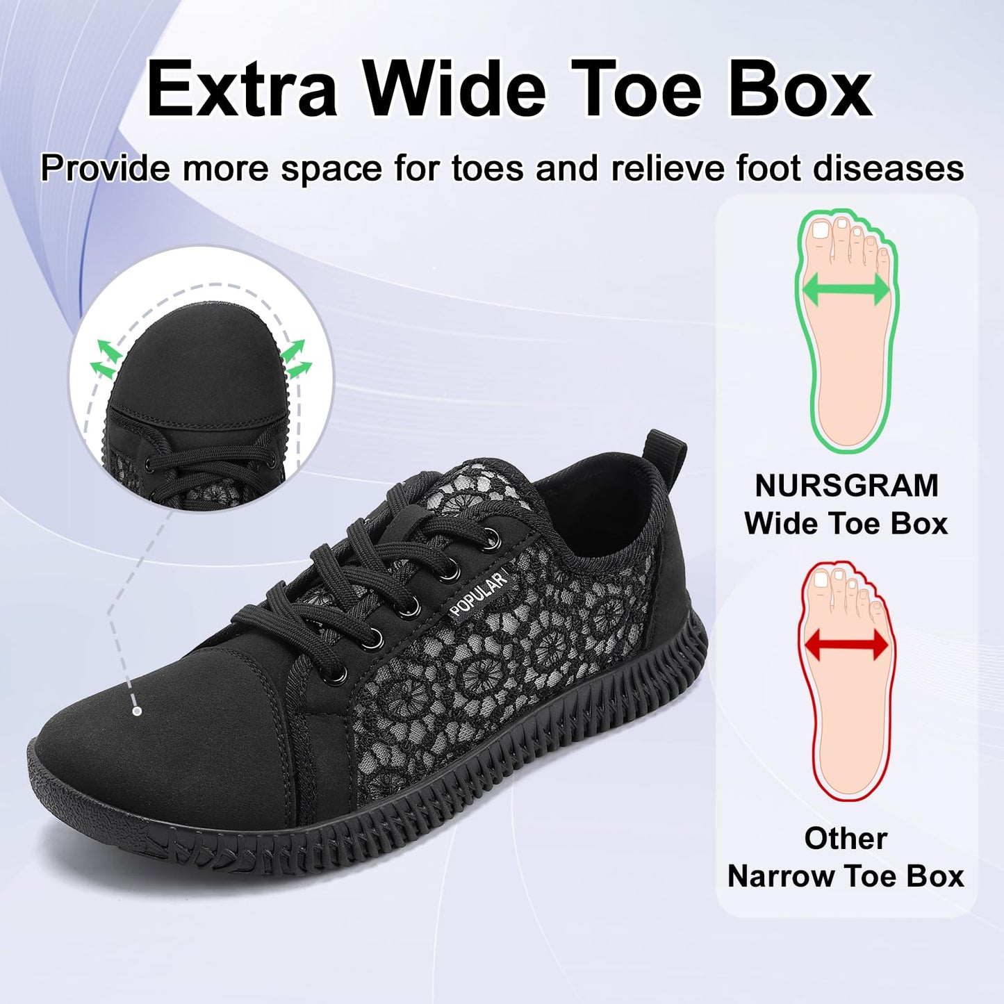 Wide Toe Box Shoes Zero Drop Non Slip Extra Wide Width Fashion Sneakers Ultra Light Breathable Walking Shoes Casual Sneakers for Travel Work Trainers