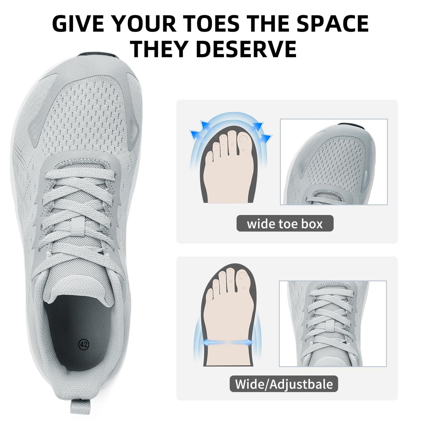 Wide Toe Box Shoes for Men - Wide Width Walking Shoes Comfortable Athletic Running Tennis