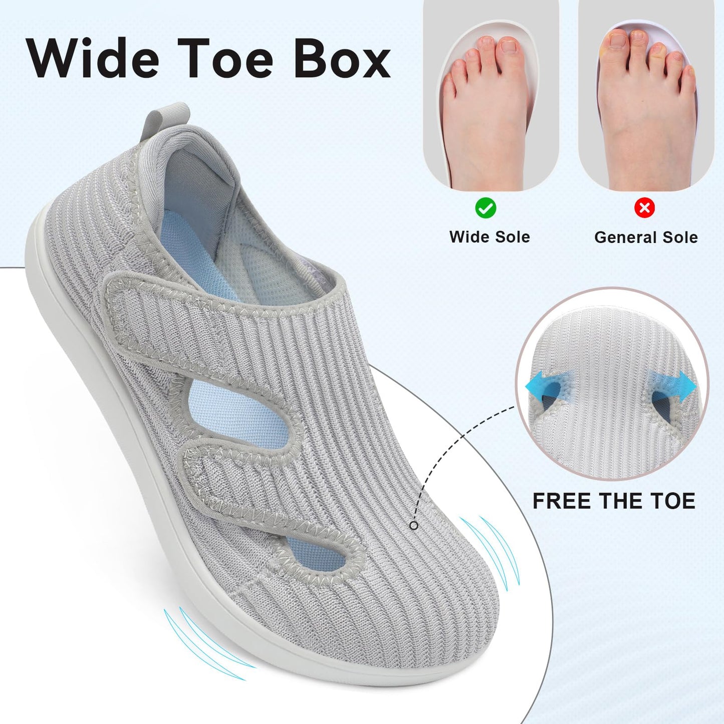 Diabetic Shoes for Women Adjustable Extra Wide Barefoot Walking Shoes