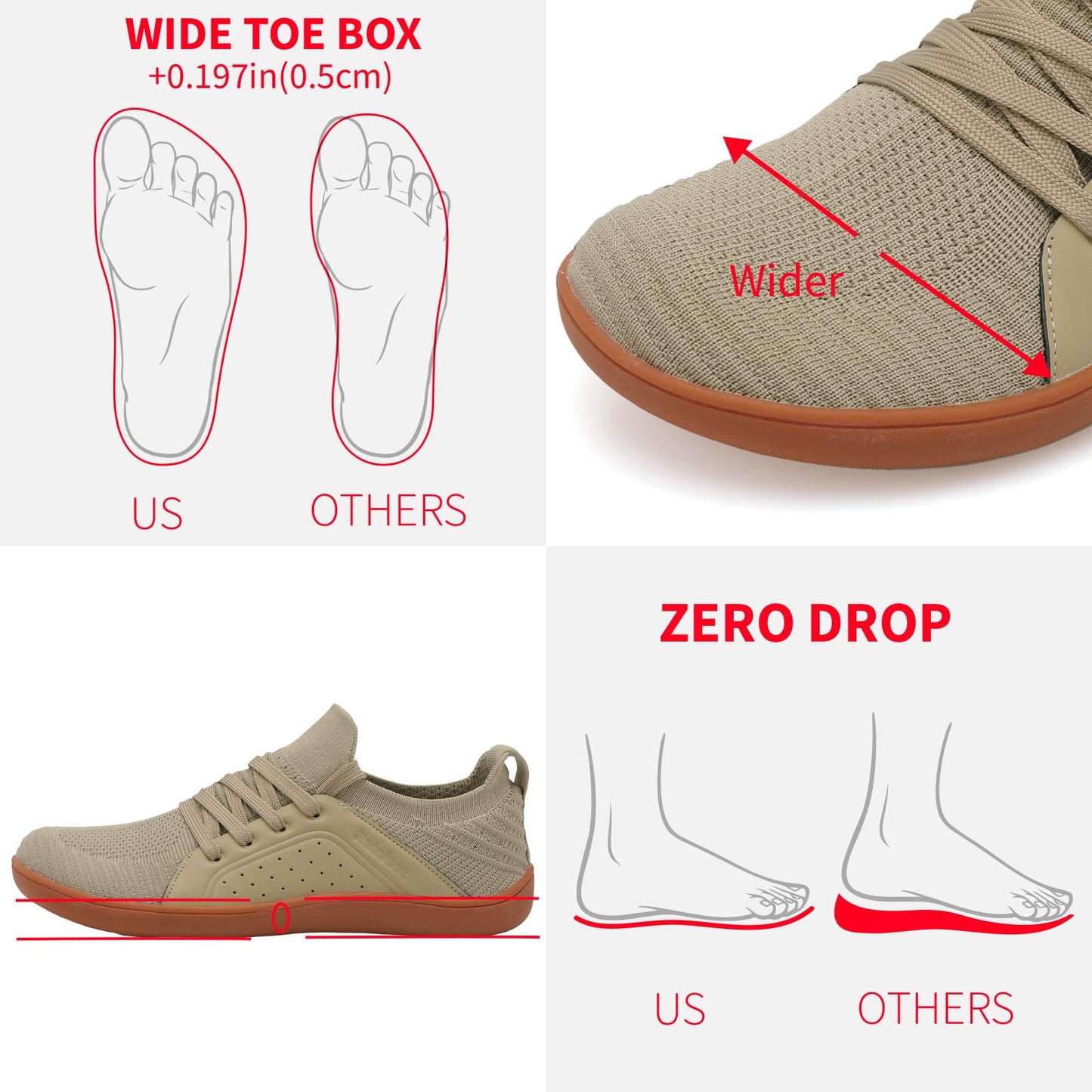 relxfeet Men's Barefoot Shoes Minimalist Cross-Trainer Shoes Wide Toe Walking Shoes