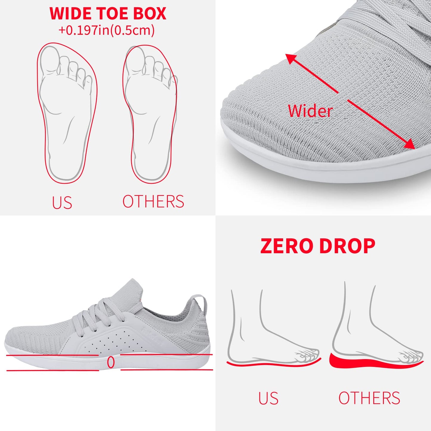 relxfeet Men's Barefoot Shoes Minimalist Cross-Trainer Shoes Wide Toe Walking Shoes
