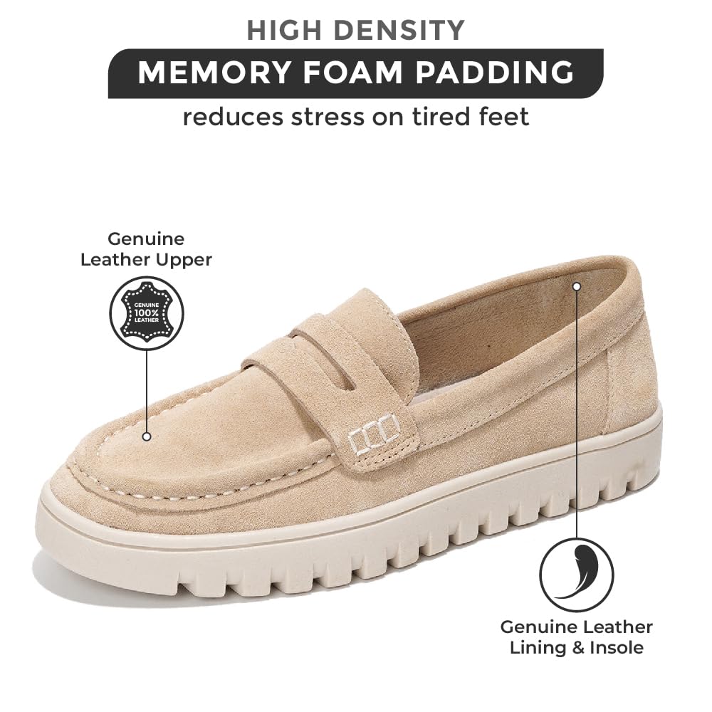 Leather Loafers for Women – Memory Foam Insoles Slip On Shoes for Women
