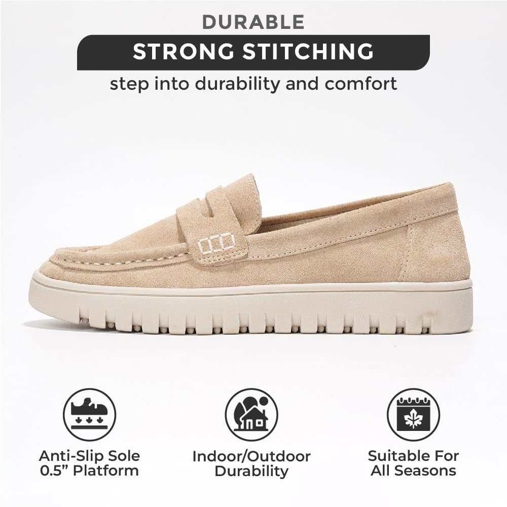 Leather Loafers for Women – Memory Foam Insoles Slip On Shoes for Women