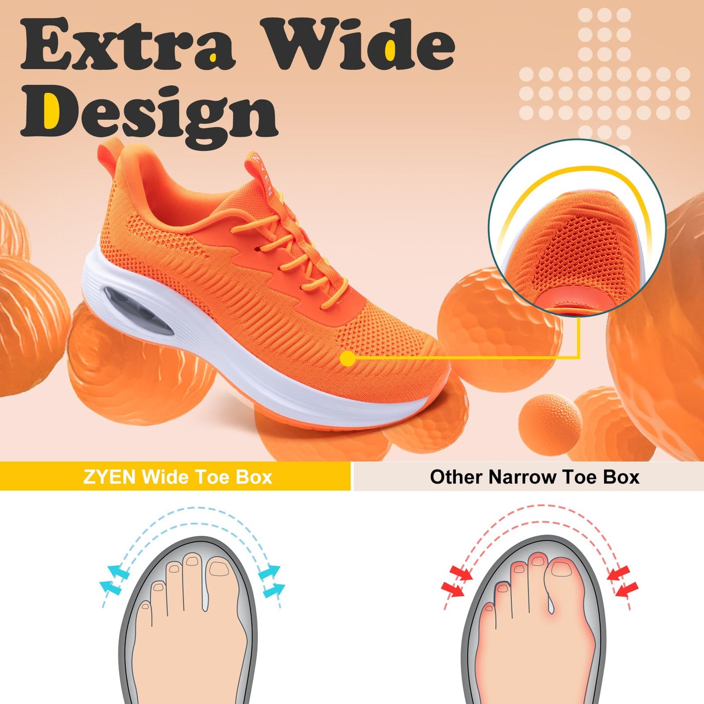 Wide Toe Box Shoes Women Air Cushion Road Running Shoes Extra Wide Width Sneakers
