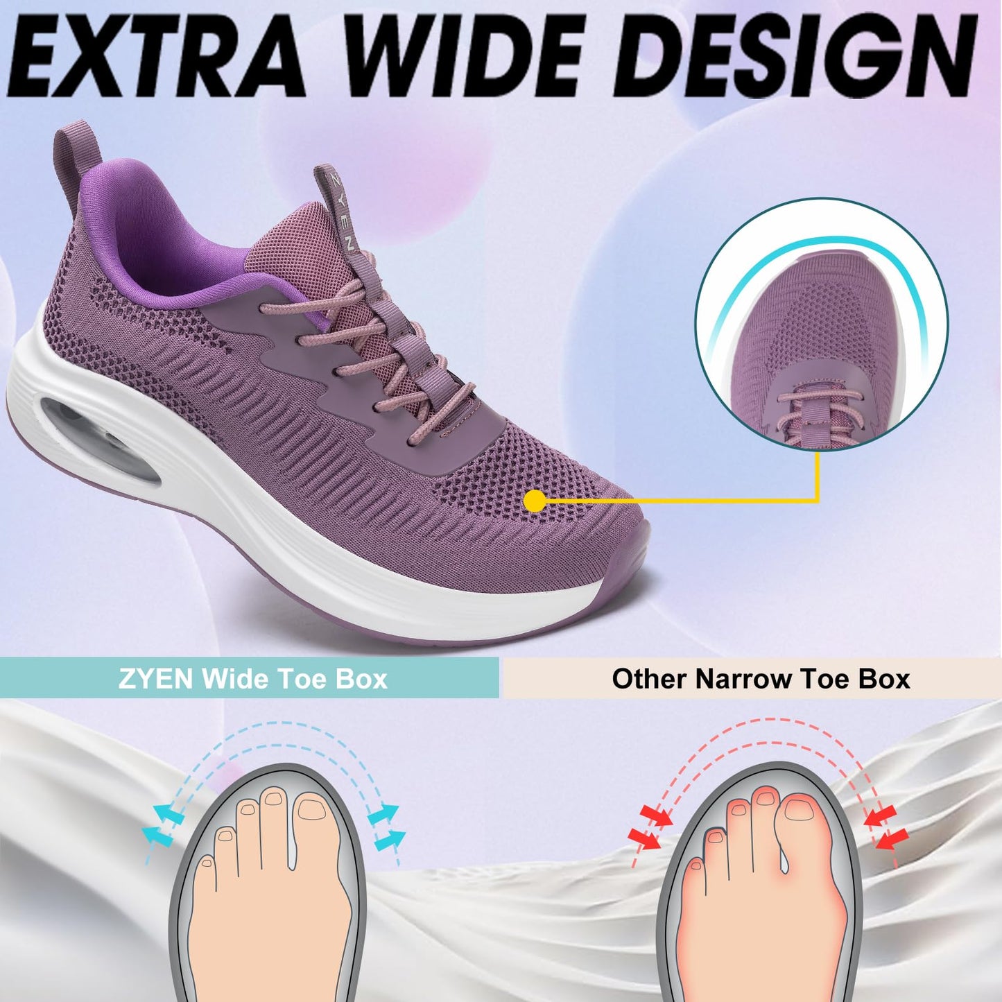Wide Toe Box Shoes Women Air Cushion Road Running Shoes Extra Wide Width Sneakers