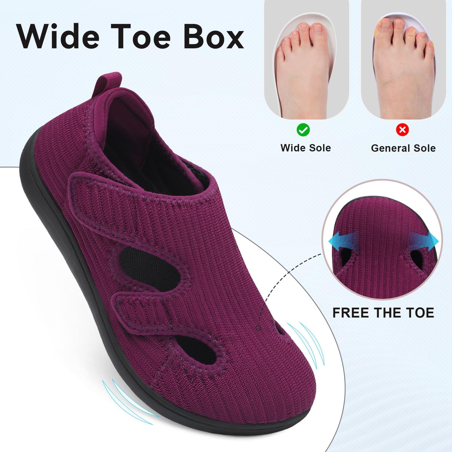 Diabetic Shoes for Women Adjustable Extra Wide Barefoot Walking Shoes