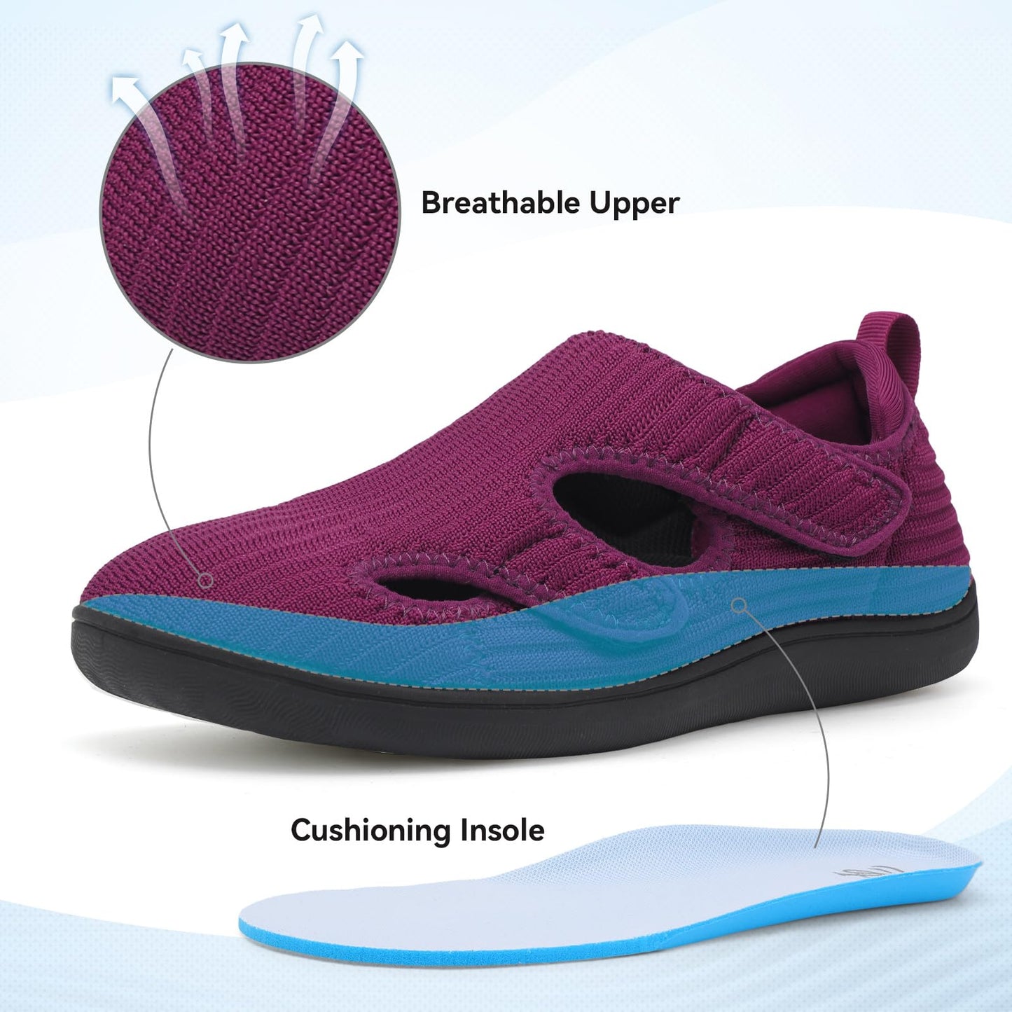 Diabetic Shoes for Women Adjustable Extra Wide Barefoot Walking Shoes