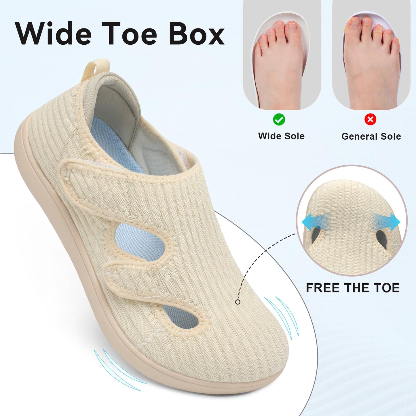 Diabetic Shoes for Women Adjustable Extra Wide Barefoot Walking Shoes