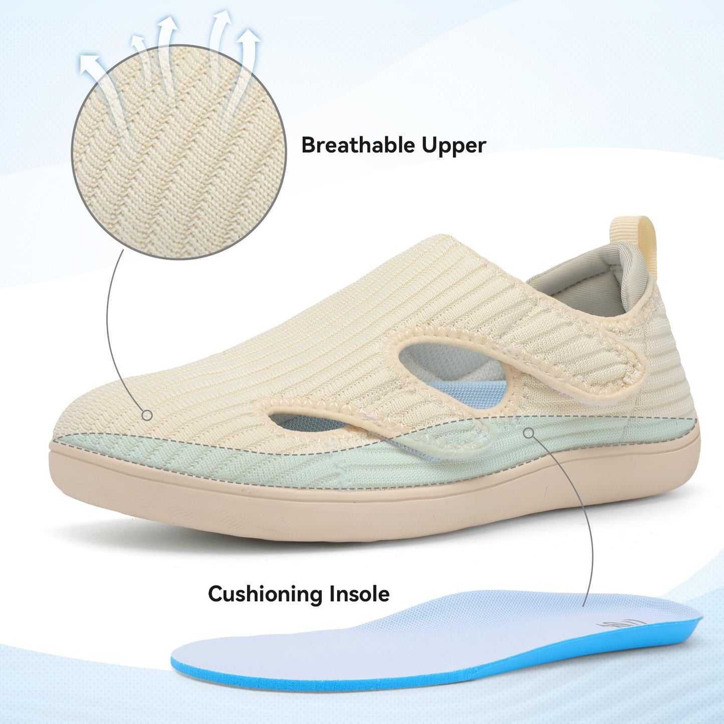 Diabetic Shoes for Women Adjustable Extra Wide Barefoot Walking Shoes