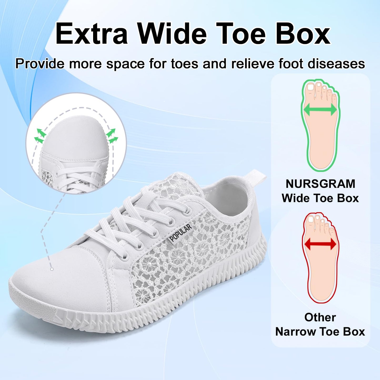 Wide Toe Box Shoes Zero Drop Non Slip Extra Wide Width Fashion Sneakers Ultra Light Breathable Walking Shoes Casual Sneakers for Travel Work Trainers