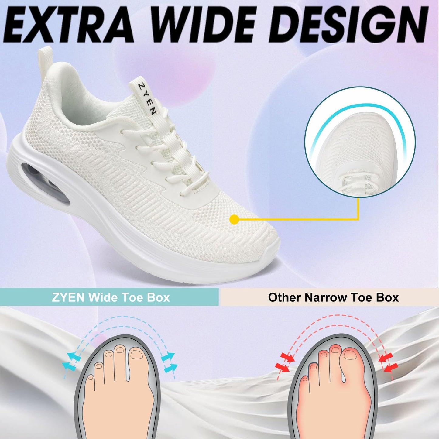 Wide Toe Box Shoes Women Air Cushion Road Running Shoes Extra Wide Width Sneakers