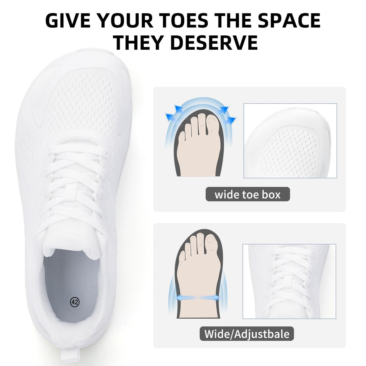 Wide Toe Box Shoes for Men - Wide Width Walking Shoes Comfortable Athletic Running Tennis