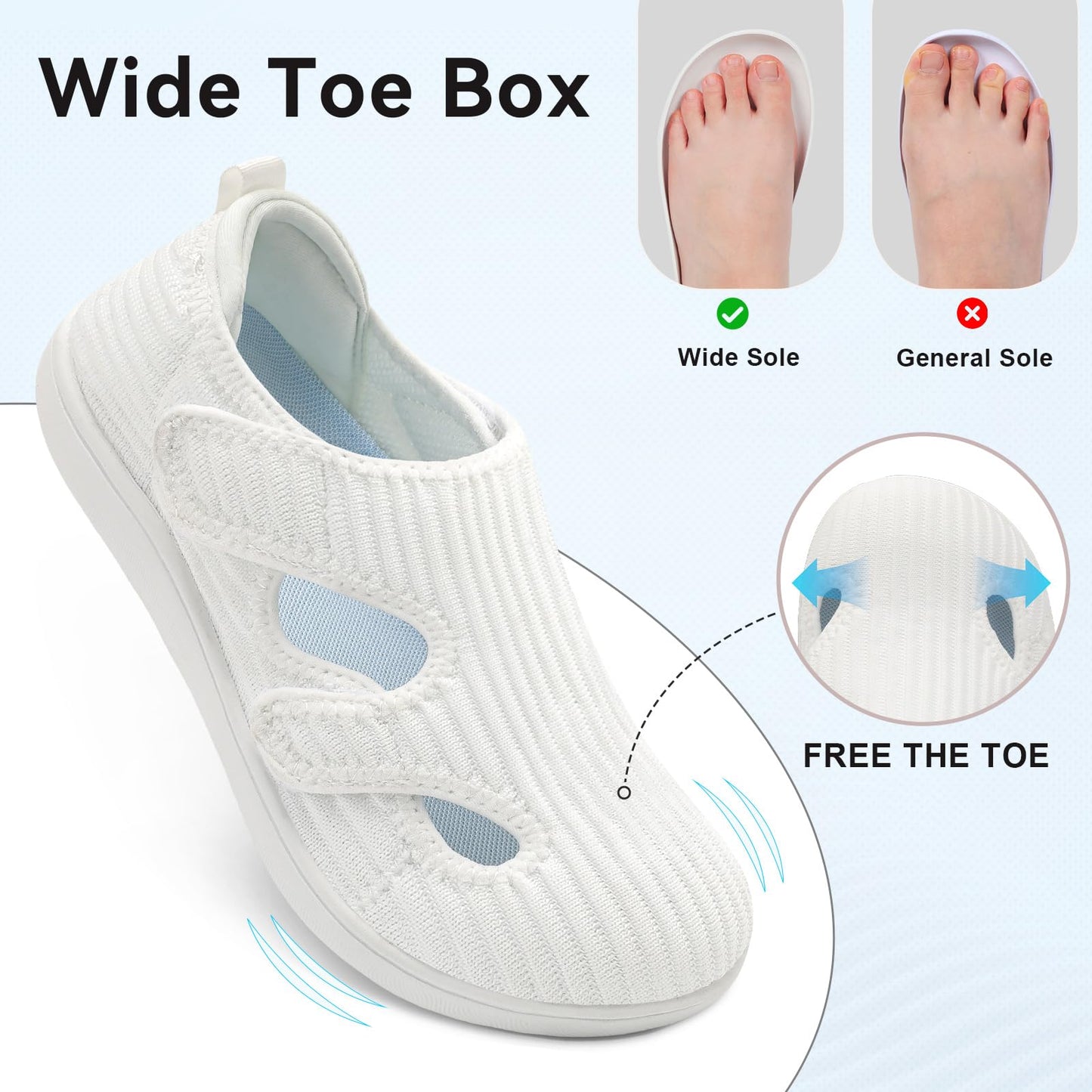 Diabetic Shoes for Women Adjustable Extra Wide Barefoot Walking Shoes