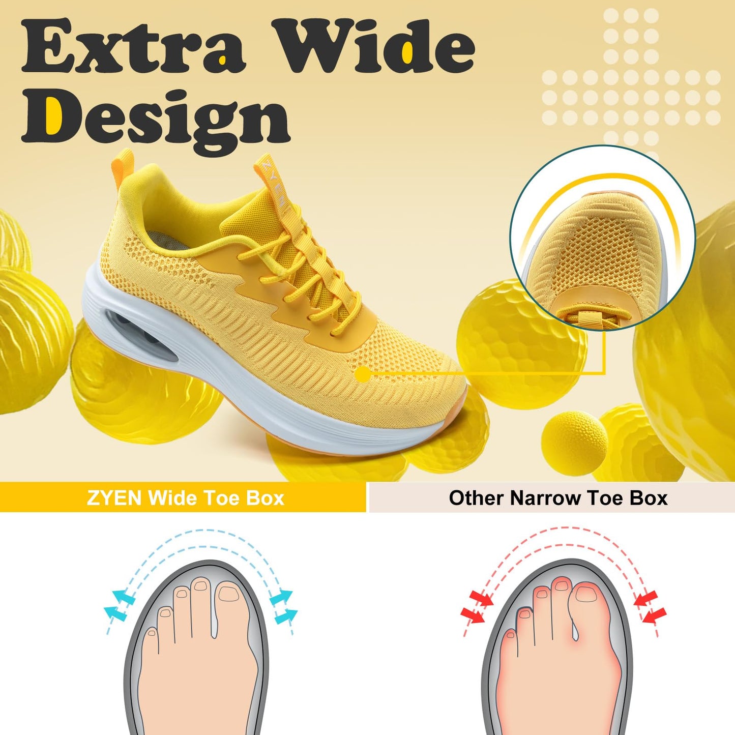 Wide Toe Box Shoes Women Air Cushion Road Running Shoes Extra Wide Width Sneakers