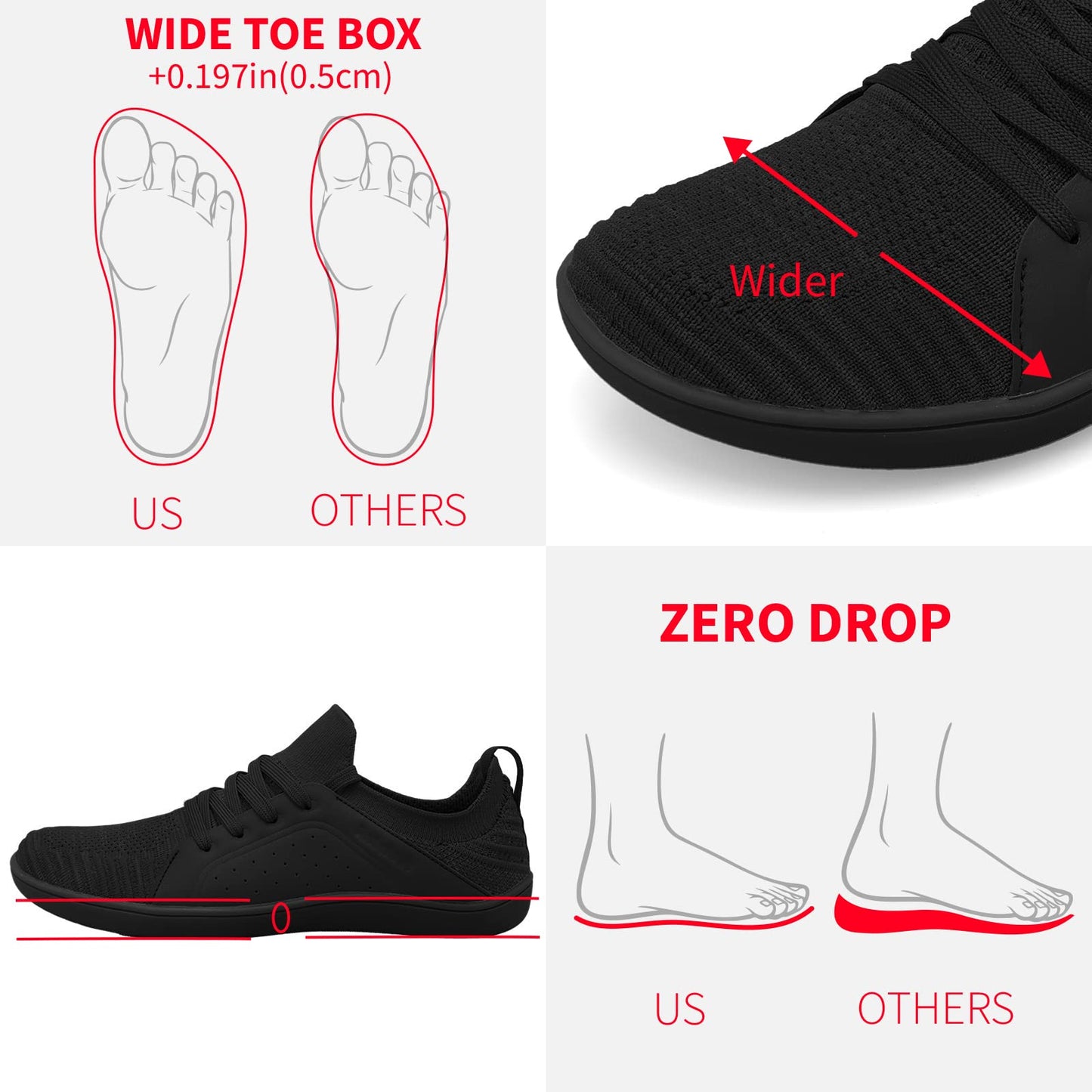 relxfeet Men's Barefoot Shoes Minimalist Cross-Trainer Shoes Wide Toe Walking Shoes