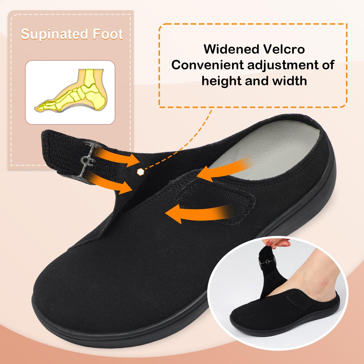 Womens Wide Clogs Adjustable Diabetic Mules Slip on Clog Slippers