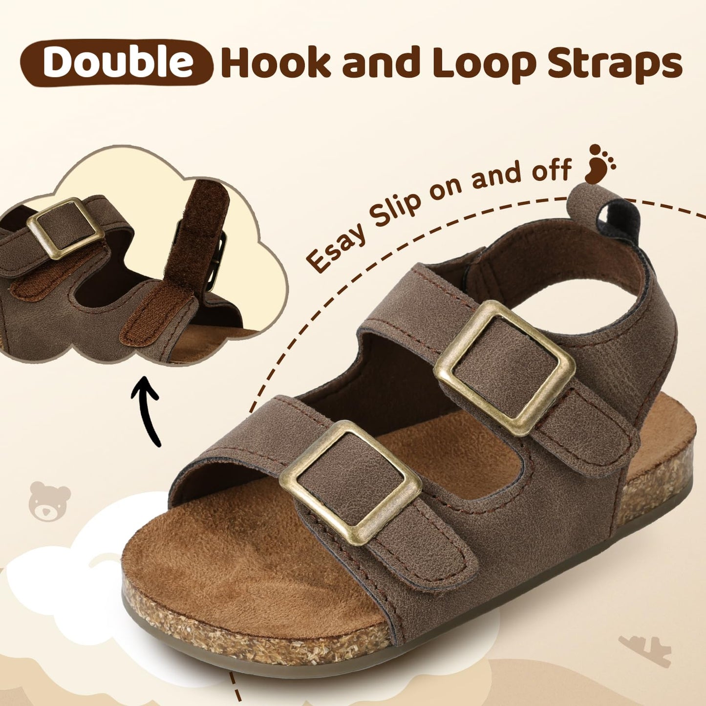 Toddler Sandals for Boys & Girls with Adjustable Hook-and-Loop Straps, Lightweight Open-Toe Design for Beach
