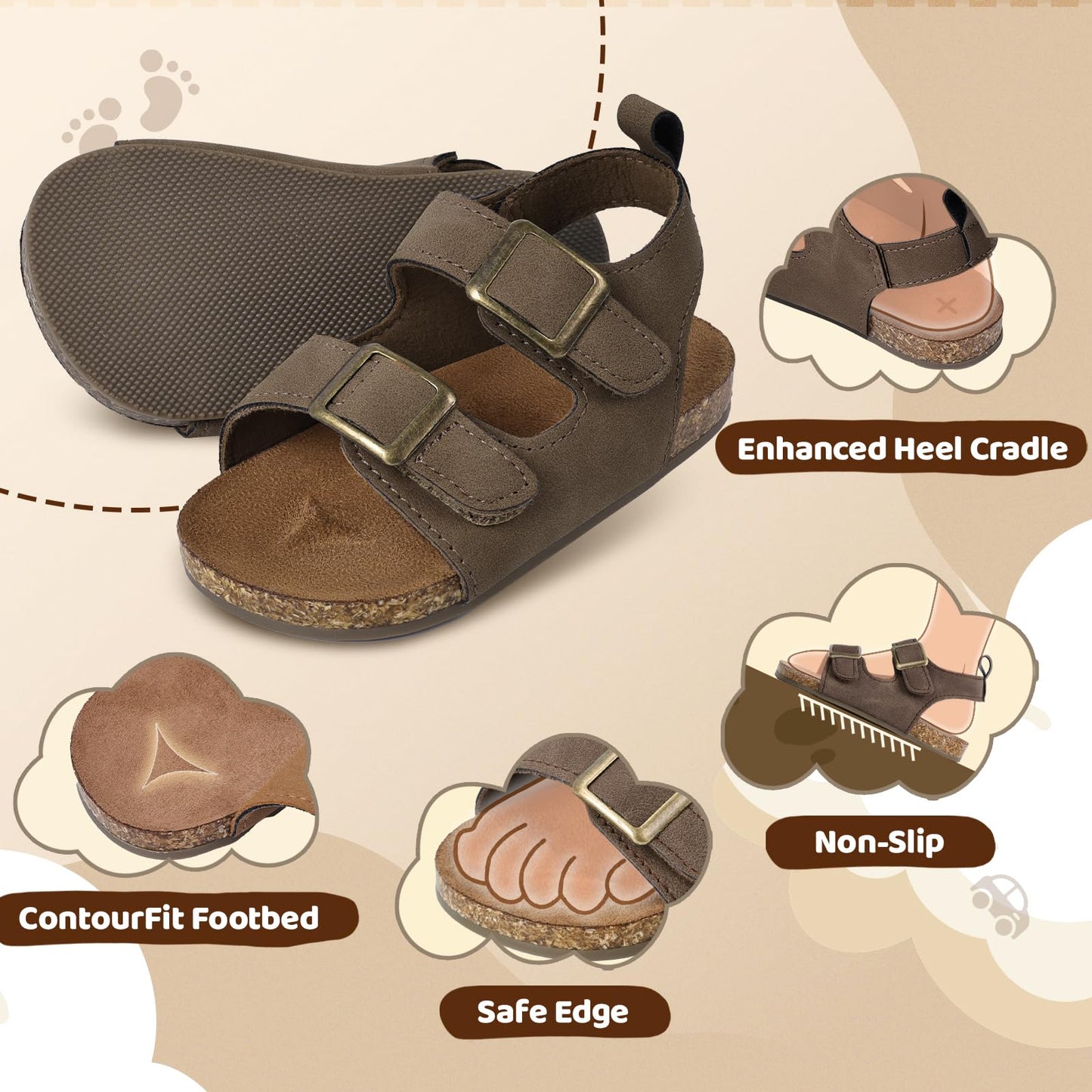 Toddler Sandals for Boys & Girls with Adjustable Hook-and-Loop Straps, Lightweight Open-Toe Design for Beach