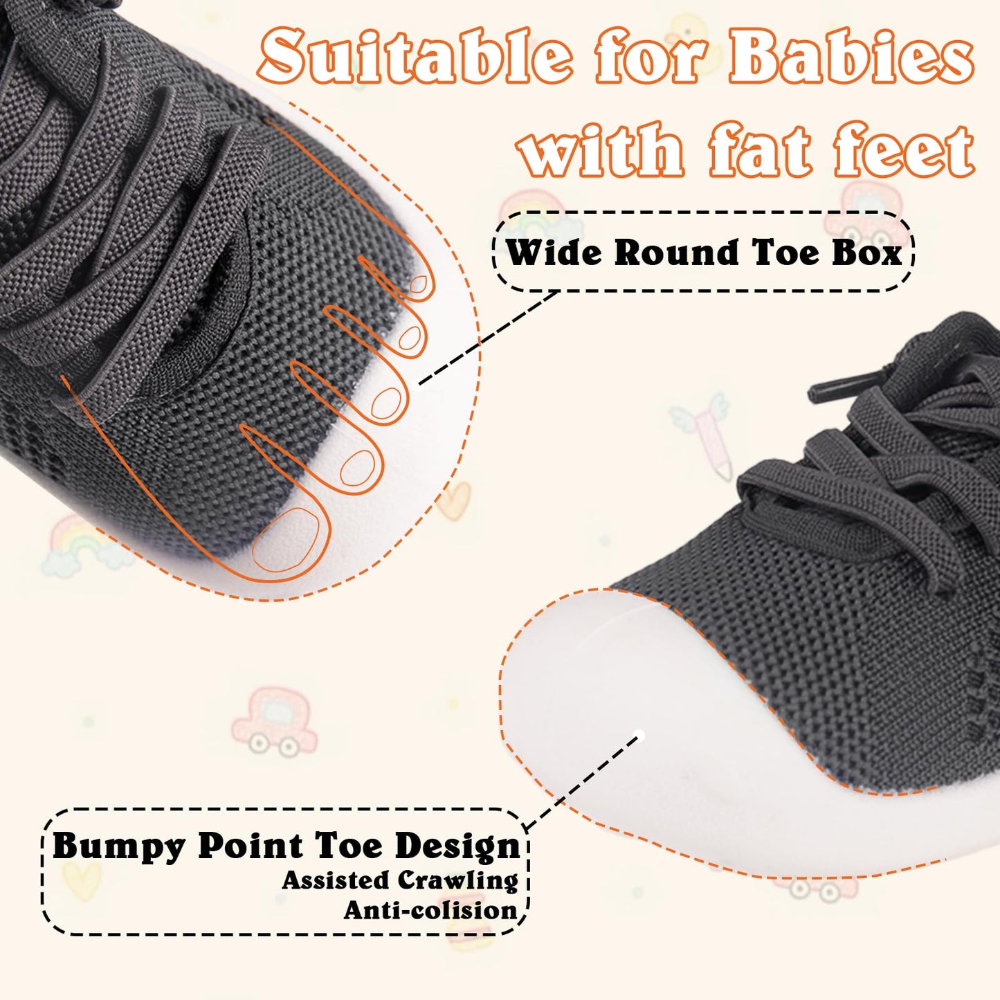Baby Girl&Boy Toddler First Walking Shoes Barefoot Slip On Wide Toe Box Shoes
