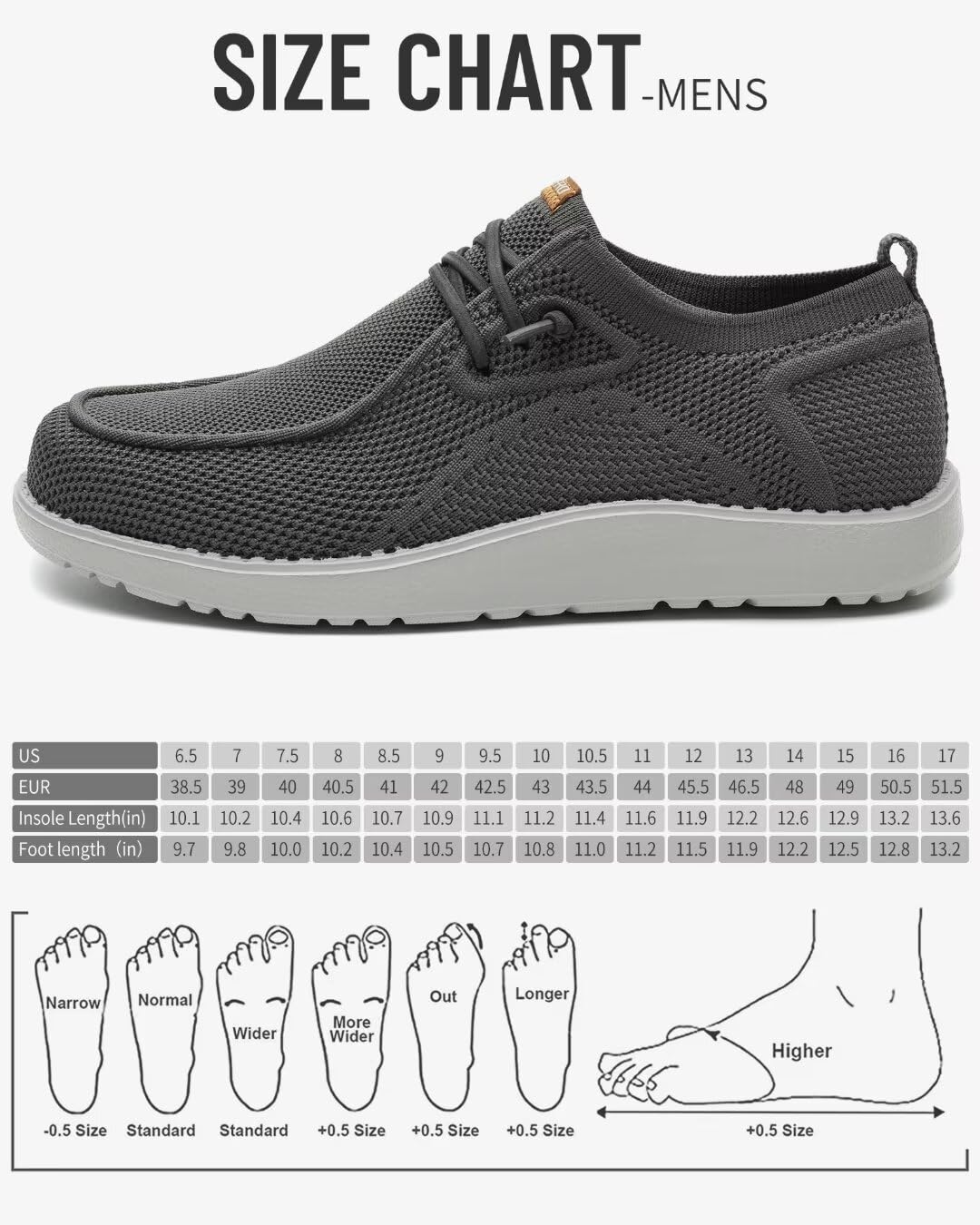 Men Wide Width Slip On Shoes Loafer with Arch Support Insoles Men Casual Shoes
