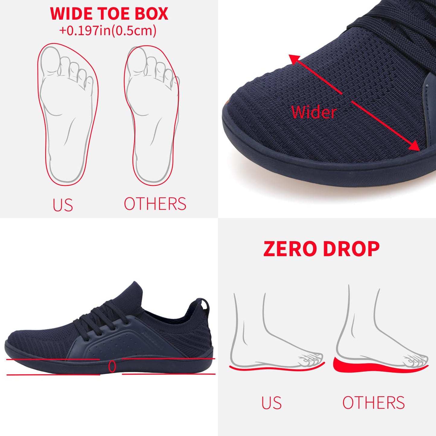 relxfeet Men's Barefoot Shoes Minimalist Cross-Trainer Shoes Wide Toe Walking Shoes