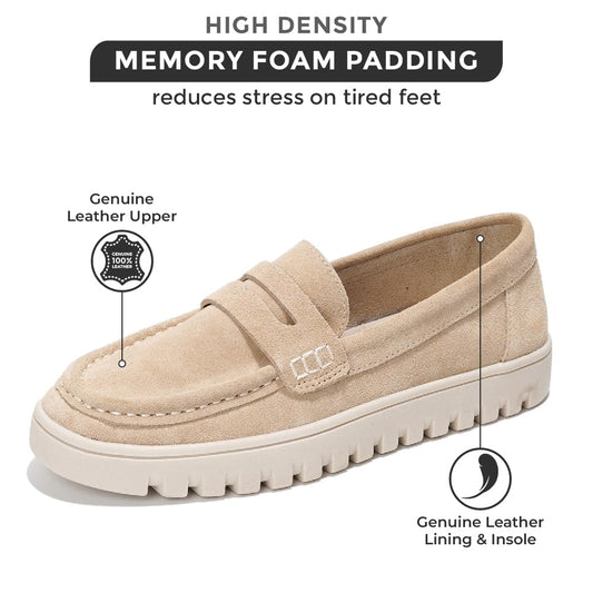 Leather Loafers for Women – Memory Foam Insoles Slip On Shoes for Women
