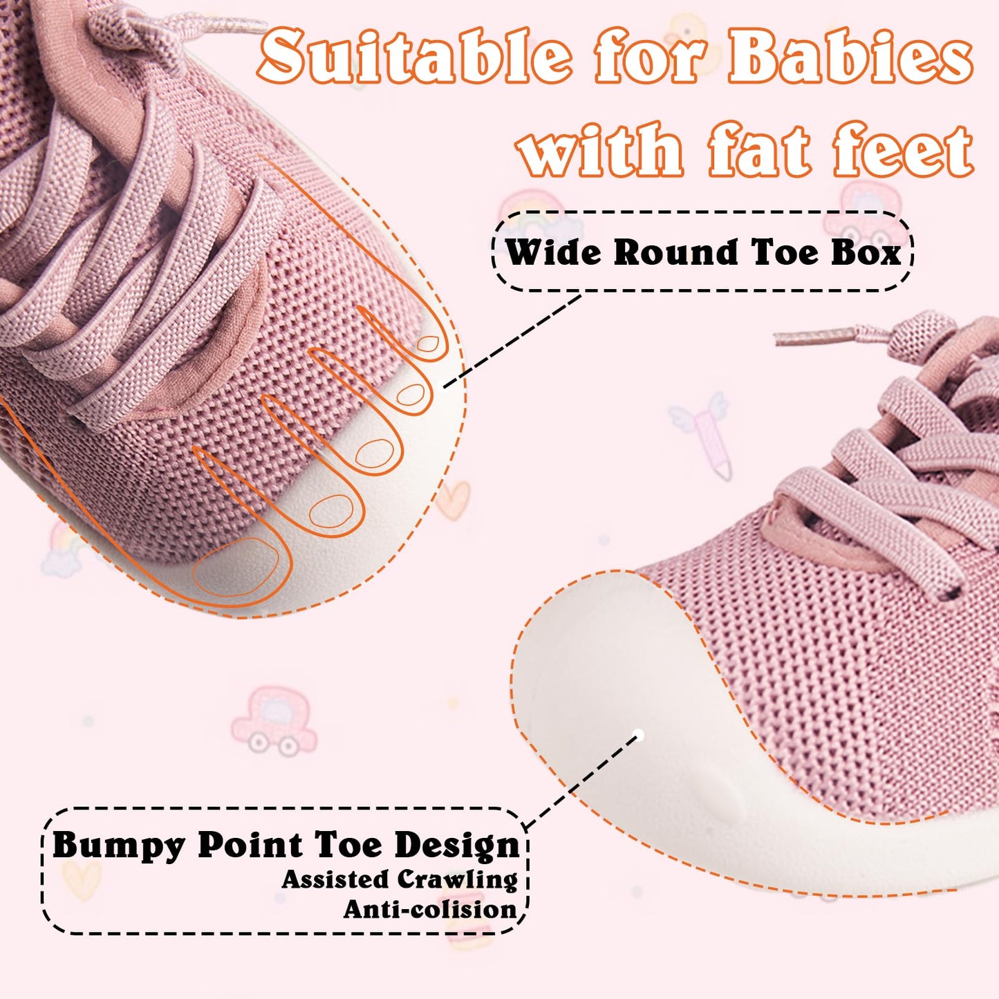 Baby Girl&Boy Toddler First Walking Shoes Barefoot Slip On Wide Toe Box Shoes