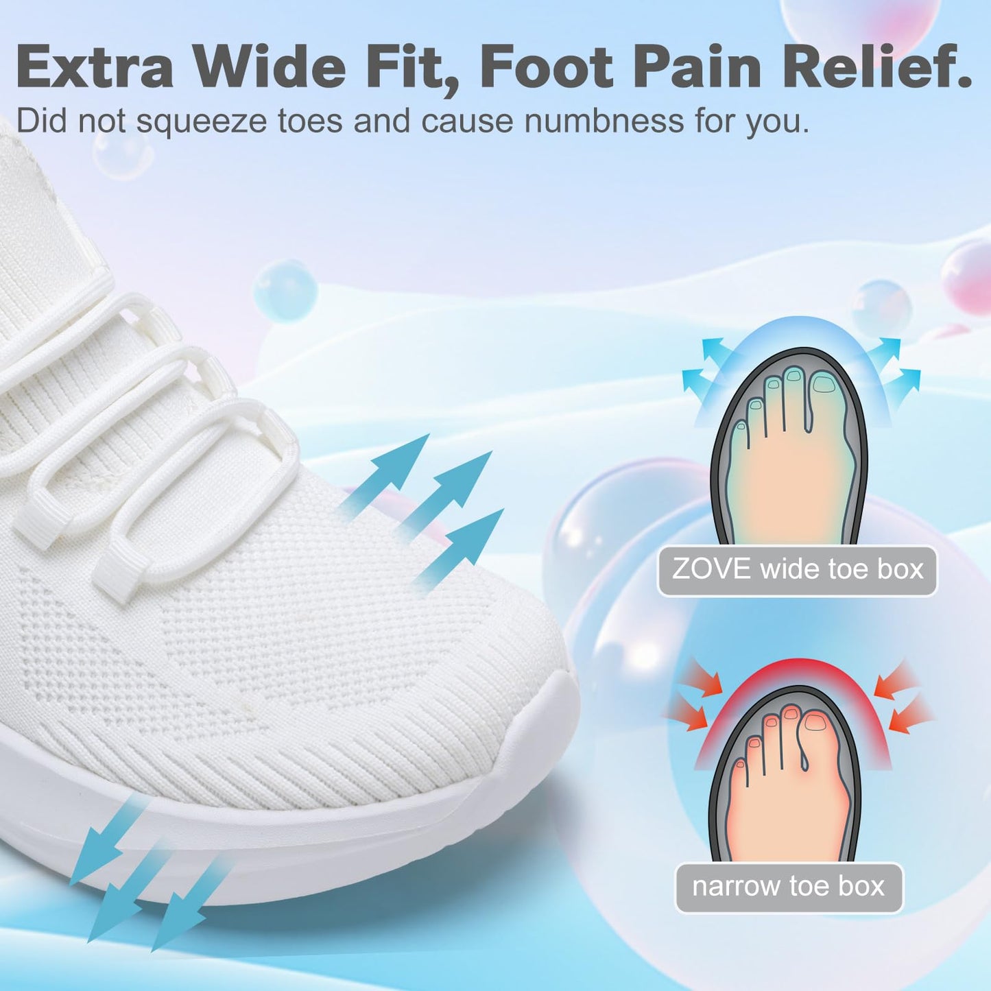 ZOVE Wide Toe Box Shoes Women Extra Wide Width Tennis Sneakers